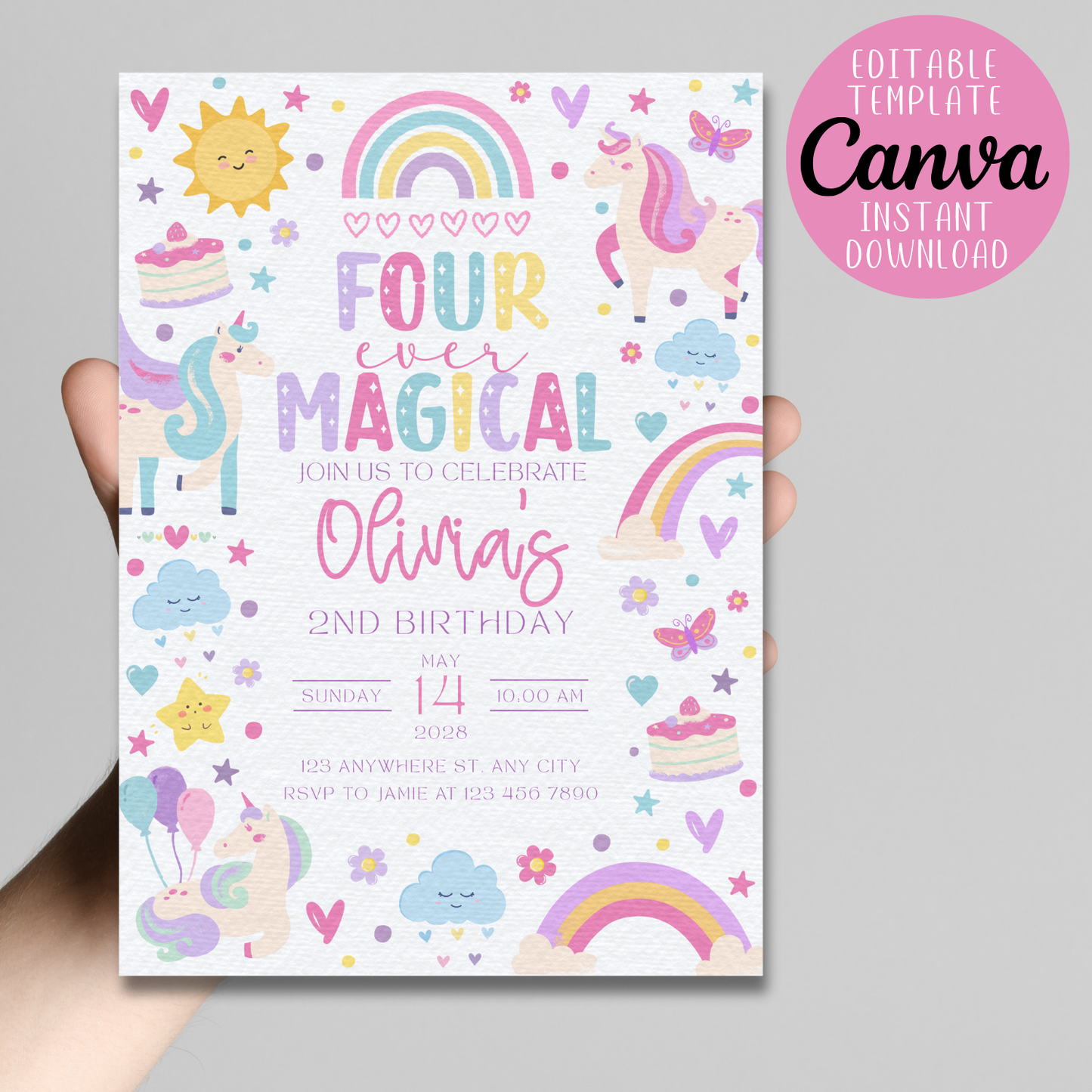 editable unicorn party invitation for girls