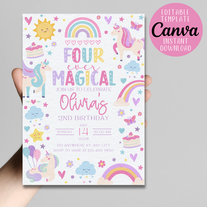 editable unicorn party invitation for girls