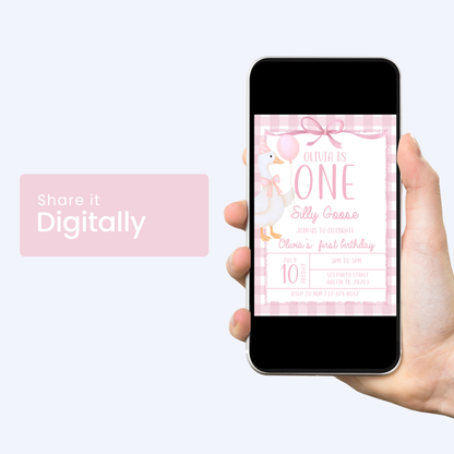 Editable Pink Goose Birthday Invitation | Silly Goose Party | Canva Template