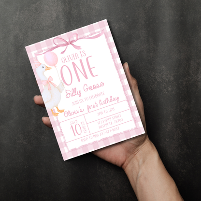 Editable Pink Goose Birthday Invitation | Silly Goose Party | Canva Template