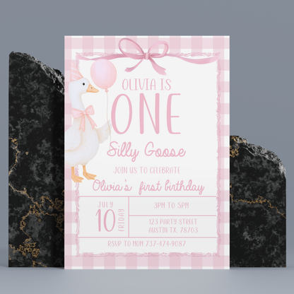 Editable Pink Goose Birthday Invitation | Silly Goose Party | Canva Template