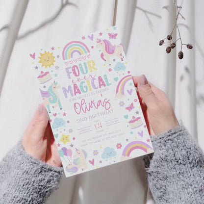 Four Ever Magical Unicorn Birthday Invitation | Canva Template
